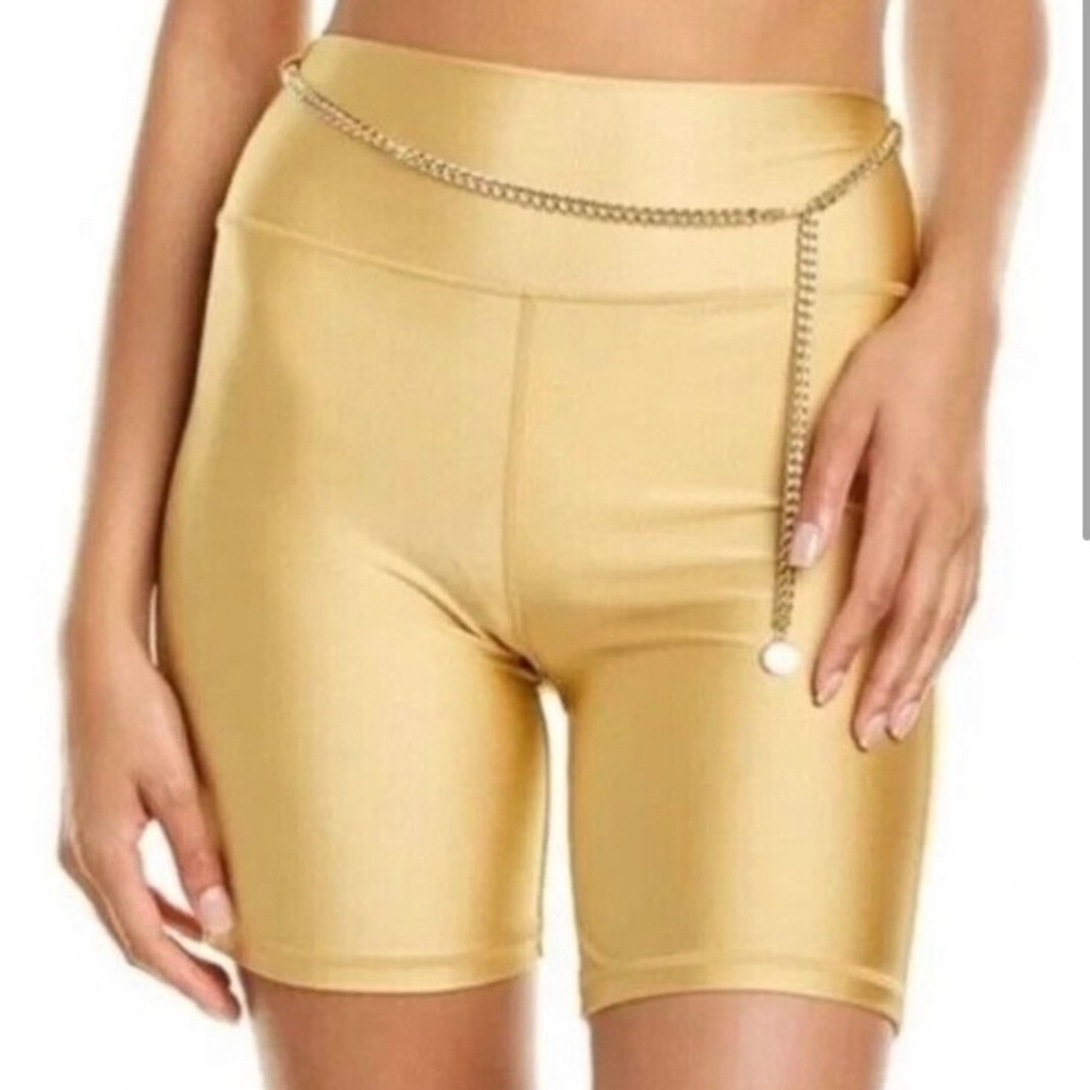 WeWoreWhat women Metallic Nylon Gold
Chain Bike Short XSmall